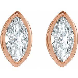 14K Gold 1/6 Carat Natural Diamond Marquise Cut Solitaire Stud Earrings
