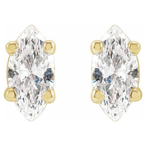 14K Gold Marquise Cut 1/8 Carat Natural Diamond Wire Basket Stud Earrings