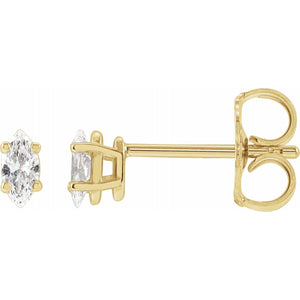 14K Gold Marquise Cut 1/8 Carat Natural Diamond Wire Basket Stud Earrings