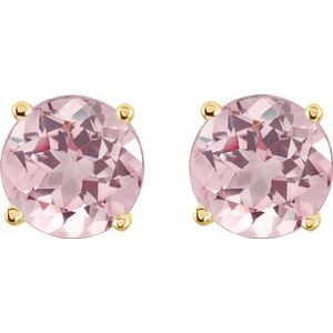 14K Yellow Gold 5mm Natural Pink Morganite Solitaire Stud Earrings