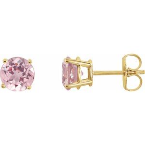 14K Yellow Gold 5mm Natural Pink Morganite Solitaire Stud Earrings