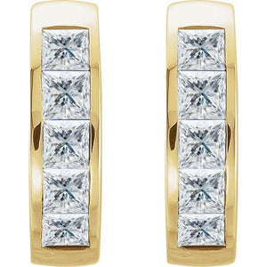 14K Gold Channel-Set 9/10 Carat Diamond Hoop Earrings