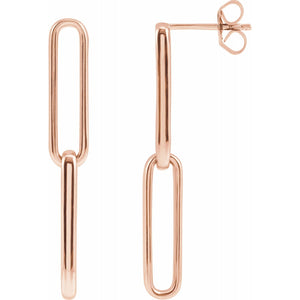 14K Gold Paperclip Long Link Drop Earrings
