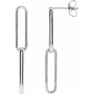 14K Gold Paperclip Long Link Drop Earrings