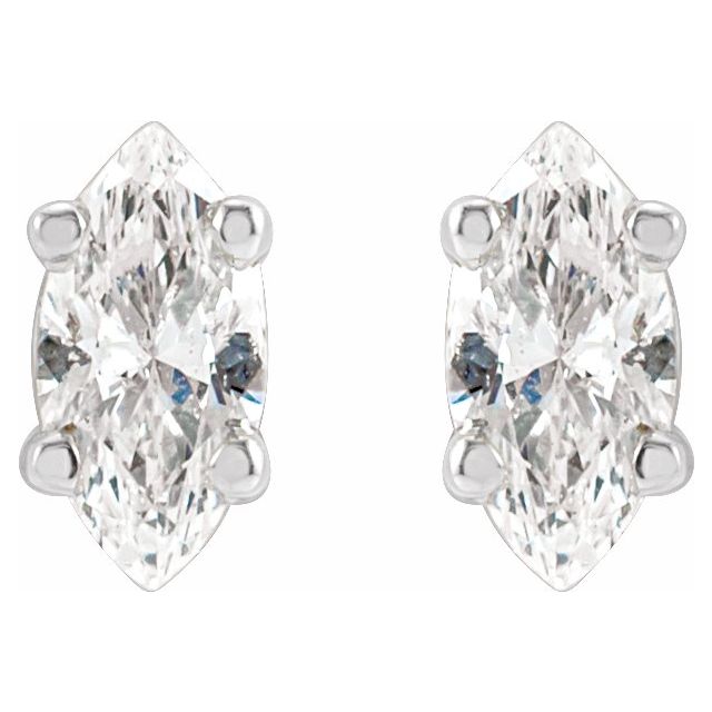 14K Gold Marquise Cut 1/8 Carat Natural Diamond Wire Basket Stud Earrings