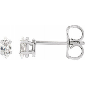 14K Gold Marquise Cut 1/8 Carat Natural Diamond Wire Basket Stud Earrings