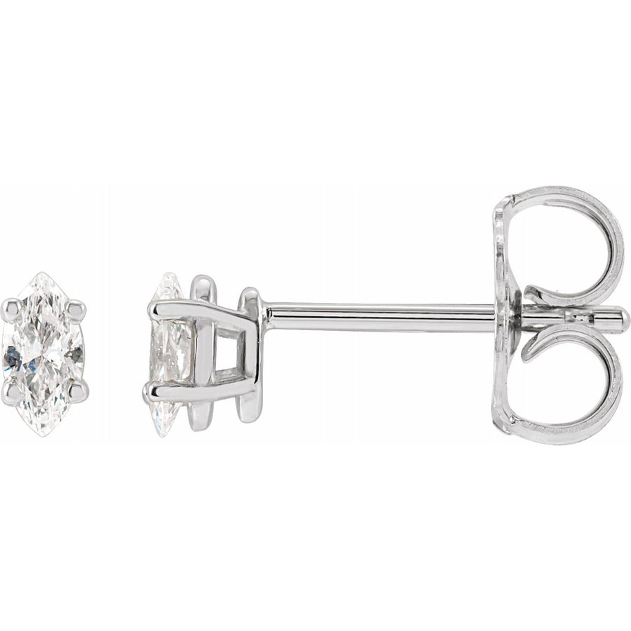 14K Gold Marquise Cut 1/8 Carat Natural Diamond Wire Basket Stud Earrings