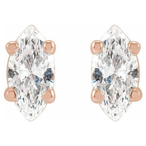 14K Gold Marquise Cut 1/8 Carat Natural Diamond Wire Basket Stud Earrings