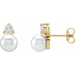 14K Gold 1/2 Carat Lab-Grown Diamond And Cultured Freshwater Pearl Stud Earrings