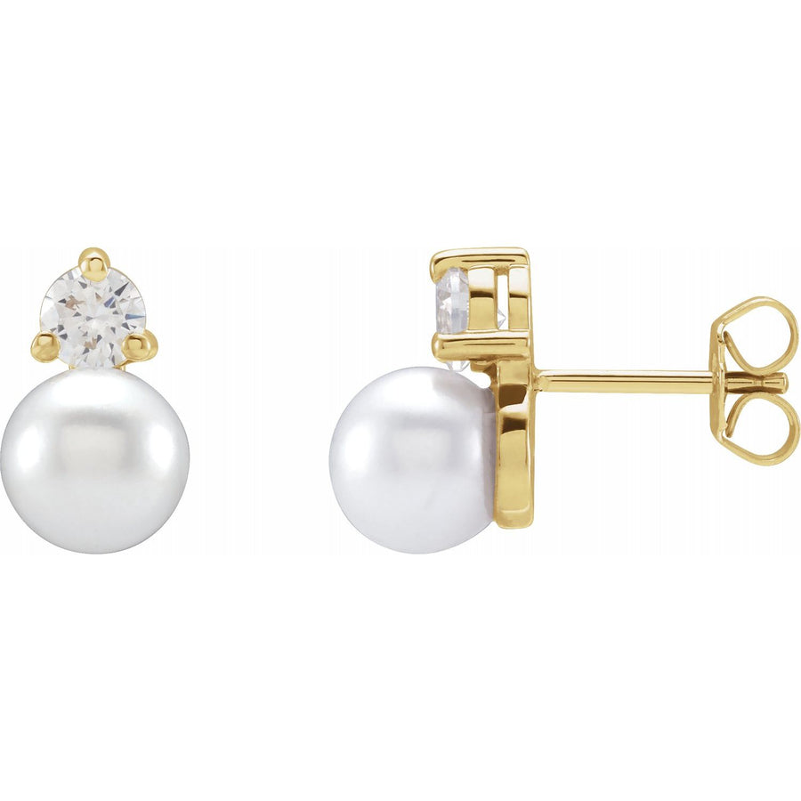 14K Gold 1/2 Carat Lab-Grown Diamond And Cultured Freshwater Pearl Stud Earrings