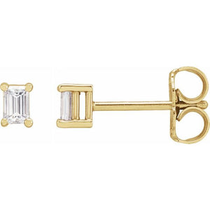 14K White Gold Baguette Cut Natural Diamond Solitaire Stud Earrings