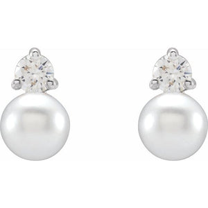 14K Gold 1/2 Carat Lab-Grown Diamond And Cultured Freshwater Pearl Stud Earrings