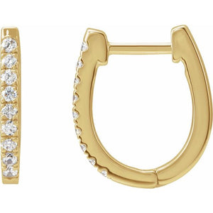 14K Yellow Gold 1/5 Carat Natural Diamond Small Hoop Earrings