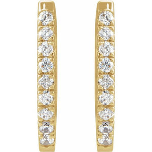 14K Yellow Gold 1/5 Carat Natural Diamond Small Hoop Earrings