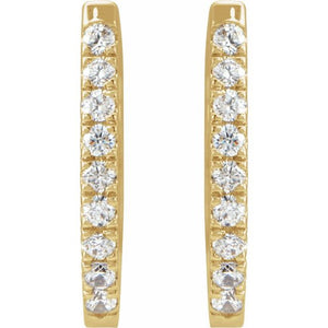 14K Yellow Gold 1/5 Carat Natural Diamond Small Hoop Earrings