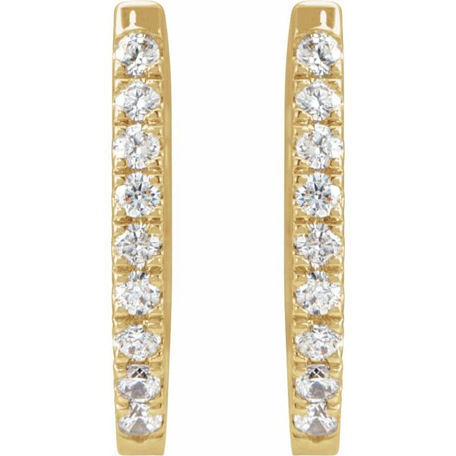 14K Yellow Gold 1/5 Carat Natural Diamond Small Hoop Earrings