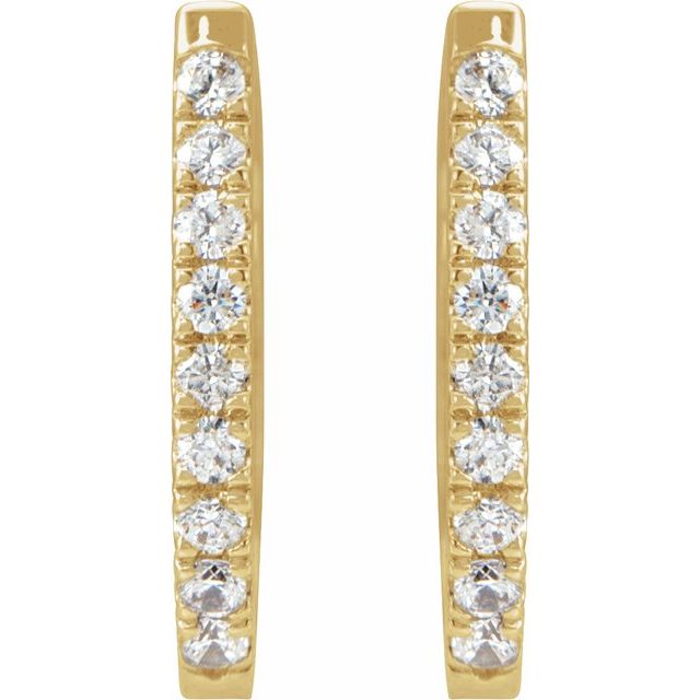 14K Yellow Gold 1/5 Carat Natural Diamond Small Hoop Earrings