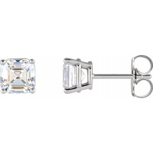 Platinum Asscher Cut White Natural Diamond Stud Earrings