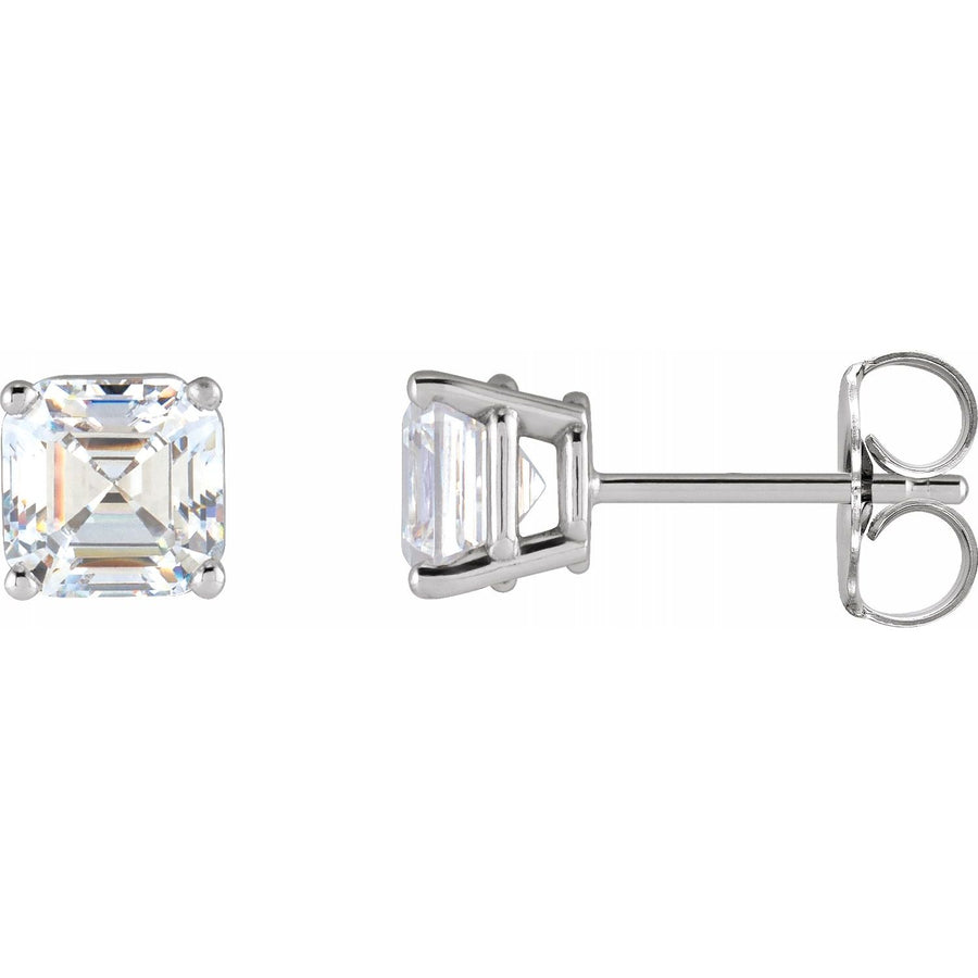 Platinum Asscher Cut White Natural Diamond Stud Earrings