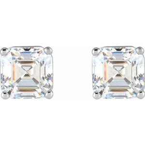 Platinum Asscher Cut White Natural Diamond Stud Earrings