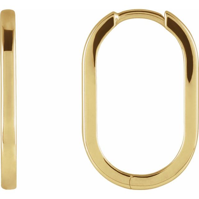 14K Yellow Gold Elongated Oval Huggie Hoop Earrings