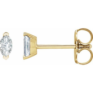 14K Gold Marquise Cut Natural 1/6 Carat Diamond Solitaire Stud Earrings