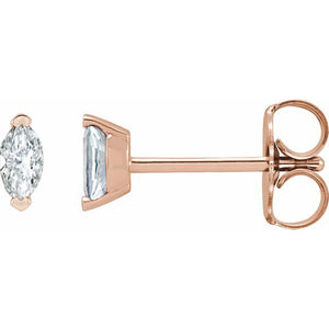 14K Gold Marquise Cut Natural 1/6 Carat Diamond Solitaire Stud Earrings