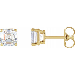 14K Yellow Gold Asscher Cut Solitaire White Natural Diamond Stud Earrings