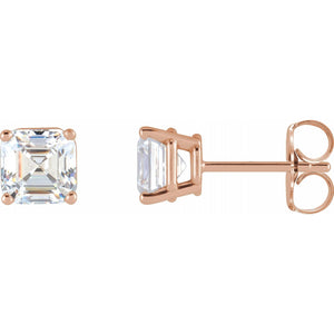 14K Yellow Gold Asscher Cut Solitaire White Natural Diamond Stud Earrings