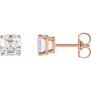 Platinum Asscher Cut White Natural Diamond Stud Earrings