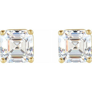 Platinum Asscher Cut White Natural Diamond Stud Earrings