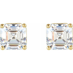 14K Yellow Gold Asscher Cut Solitaire White Natural Diamond Stud Earrings