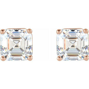 Platinum Asscher Cut White Natural Diamond Stud Earrings
