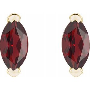 14K Gold Marquise Cut Natural Mozambique Garnet Solitaire Stud Earrings