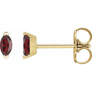 14K Gold Marquise Cut Natural Mozambique Garnet Solitaire Stud Earrings