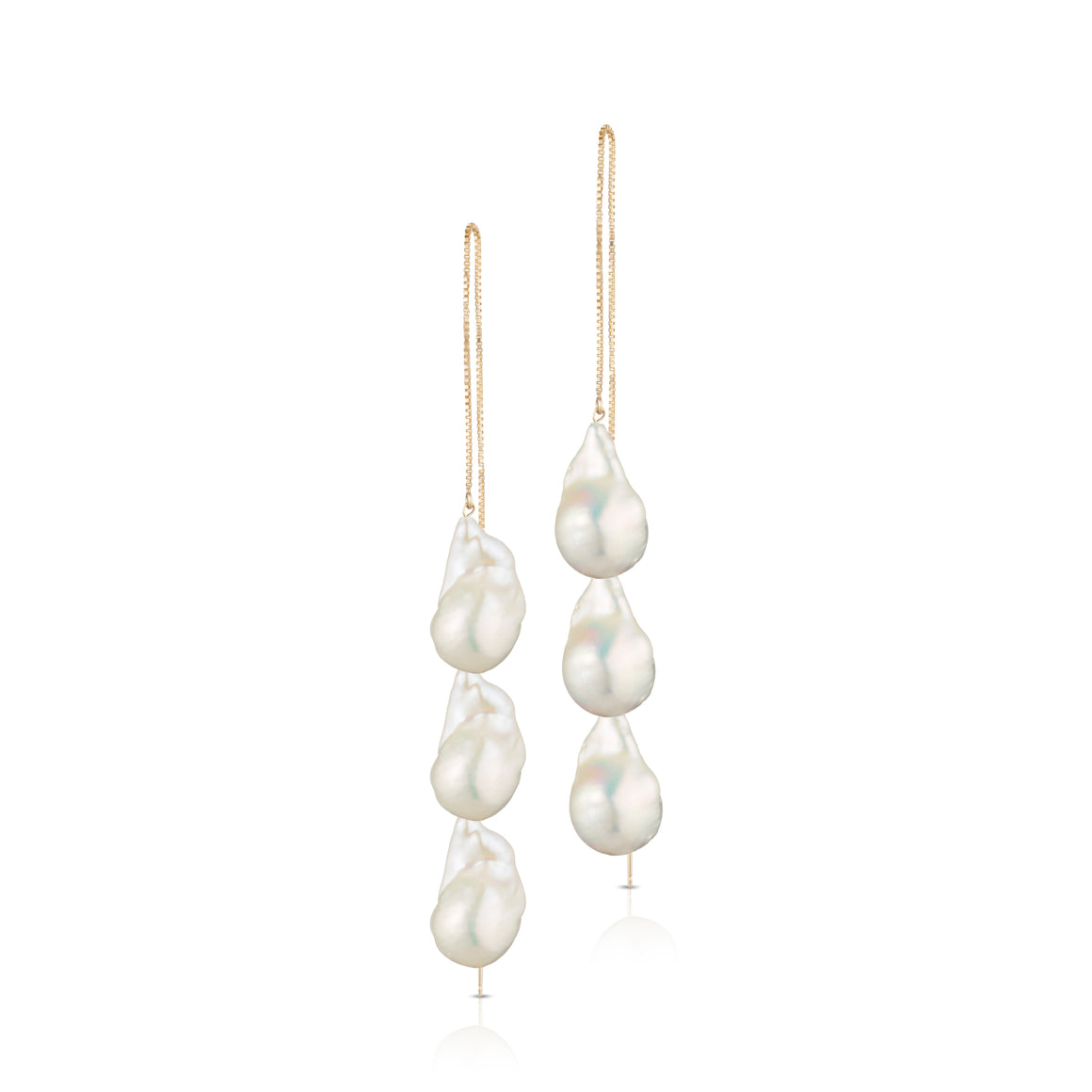 Extra Long Adjustable 14 - Karat Gold Filled Triple White Baroque Freshwater Pearl Threader Earrings