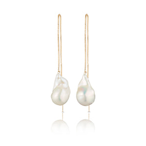 long pearl earrings gold filled baroque freshwater