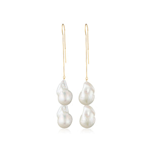 Sterling Silver Double White Baroque Freshwater Pearl Threader Earrings