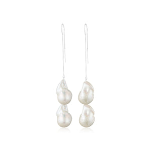 14 Karat Gold Filled Double White Baroque Freshwater Pearl Threader Earrings