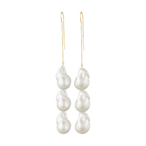 Sterling Silver Triple White Baroque Freshwater Pearl Threader Earrings