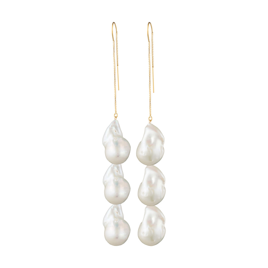 14 Karat Gold Filled Triple White Baroque Freshwater Pearl Threader Earrings