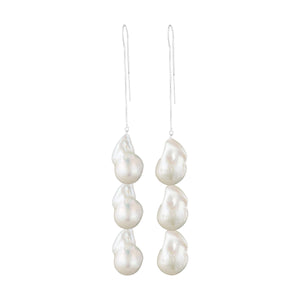 Sterling Silver Triple White Baroque Freshwater Pearl Threader Earrings