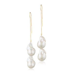 Sterling Silver Double White Baroque Freshwater Pearl Threader Earrings