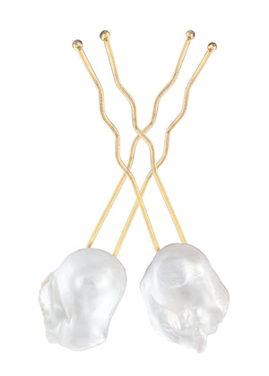 Large White  Baroque Freshwater Pearl Matching Gold Plated Hair Pins