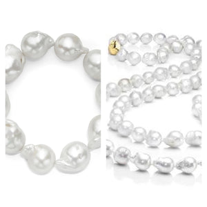 Les Trois Corniches Long White Baroque Freshwater Pearl Necklace And Stretch Bracelet Set