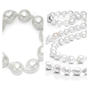 Les Trois Corniches Long White Baroque Freshwater Pearl Necklace And Stretch Bracelet Set