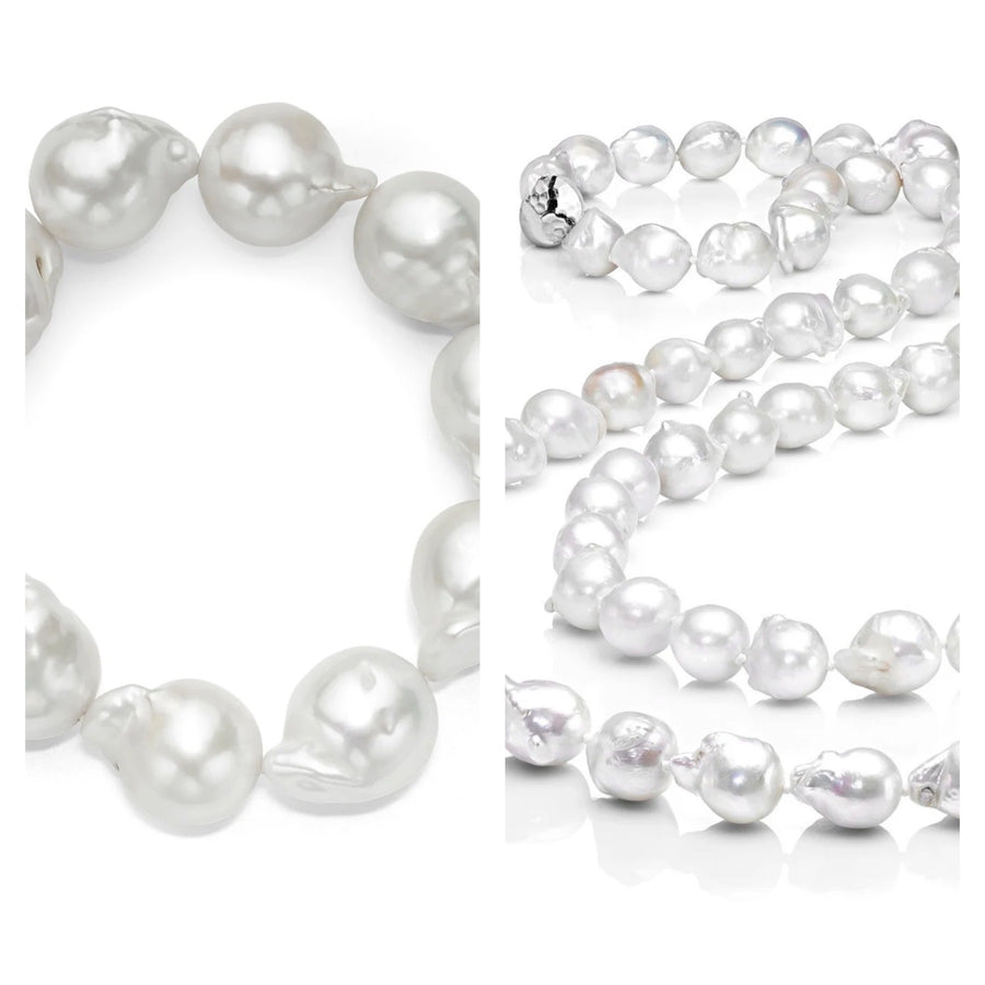Les Trois Corniches Long White Baroque Freshwater Pearl Necklace And Stretch Bracelet Set