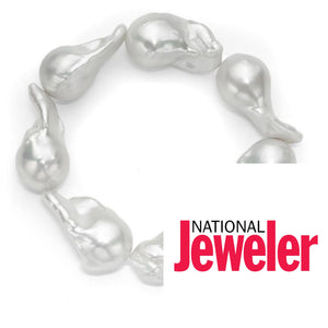 Le Croisette Large AAAA White Freshwater Baroque Pearl Stretch Bracelet