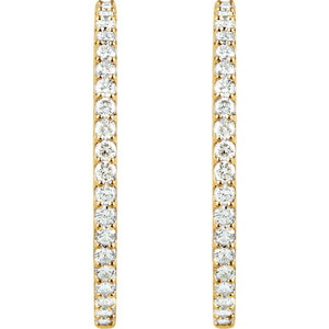 14K Gold Inside-Outside Natural White Diamond Hoop Earrings