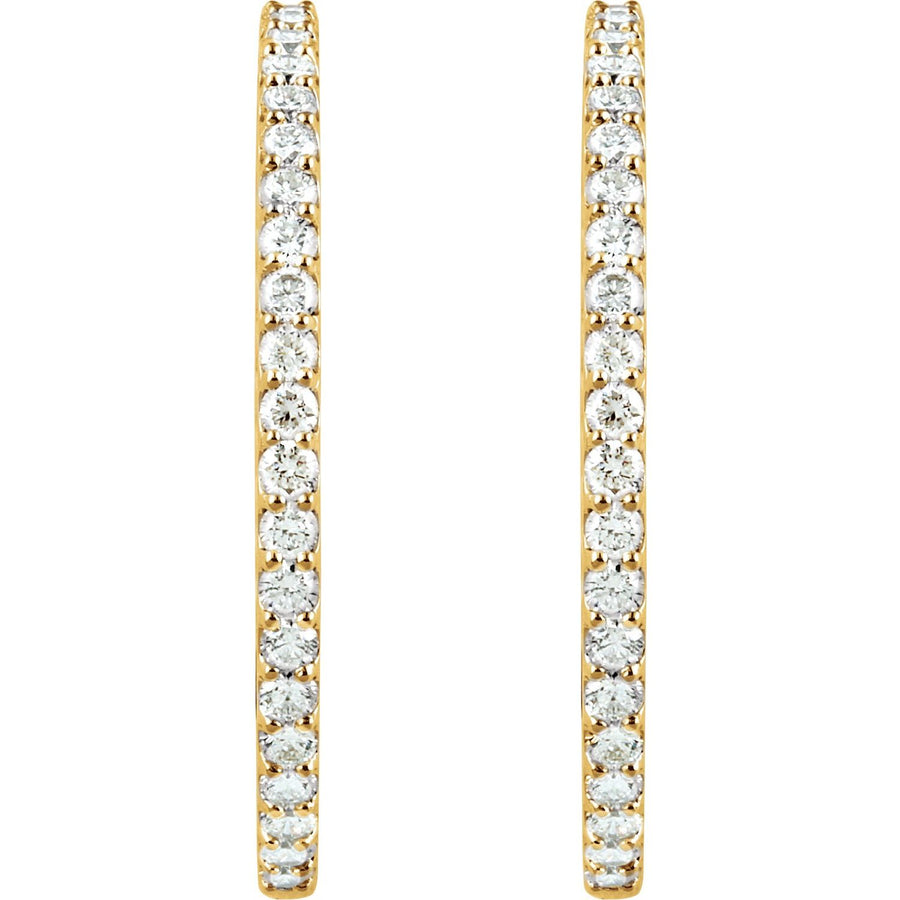 14K Gold Inside-Outside Natural White Diamond Hoop Earrings